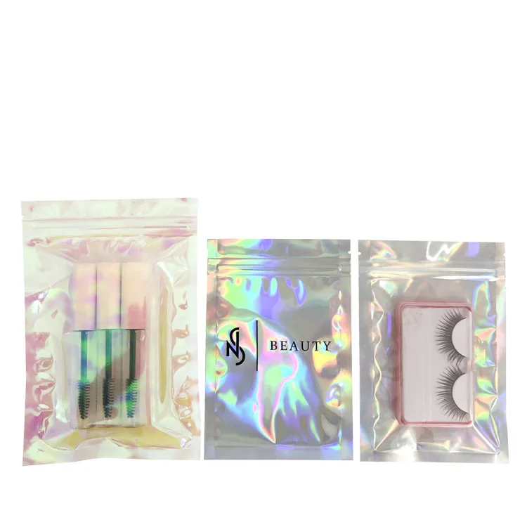 
Custom logo zipper holographic cosmetic packaging bags / holographic pouches for eyeshadow packaging 