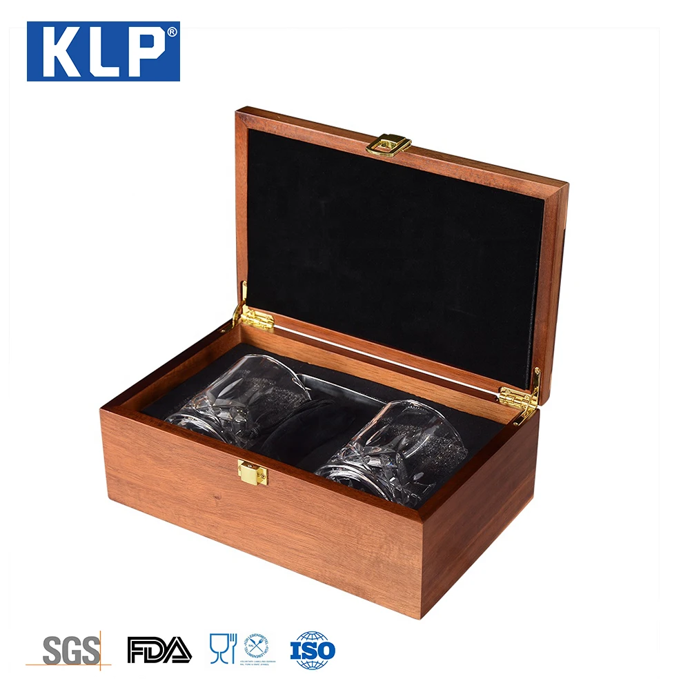 KLP glass whiskey tumbler bar granite whiskey stones and whiskey glass cup Acacia wooden box gift set Whisky set