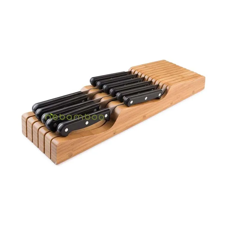 Modern Kitchen Storage Organizer Pure Bamboo Drawer Knife Holder