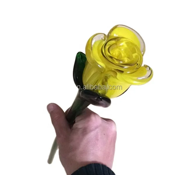 Hand Made Folk Art Glass Rose Home Decoration Long Stem Glass Tulip Murano Glass Figurine Modern Hand Blown Flower