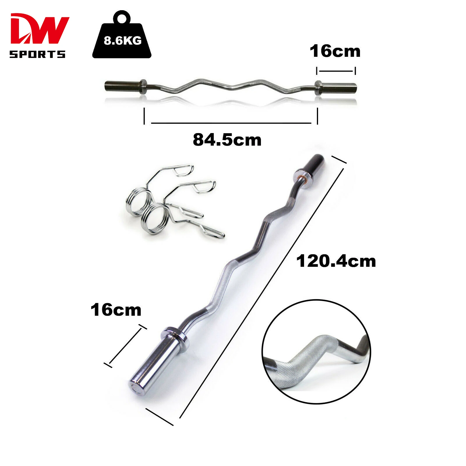 DW Sports Crossfitness Bar Competition Barbell Curl Bar with Spring Collars Gym Weightlifting 4ft Steel Unisex Universal 1.8 M