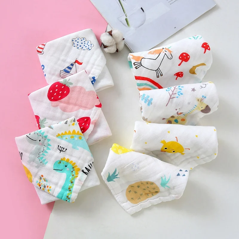 Hot sale Print Bamboo cotton muslin wash cloth baby face towel