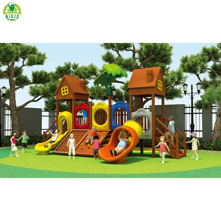 2021 New design cheap kids wood outdoor playground equipment plastic wooden playground