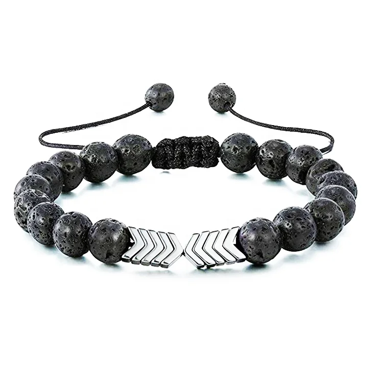 Most Popular Braided Rope Mens Women Anti Anxiety 6mm Adjustable Lava Stone Gemstone Bracelet