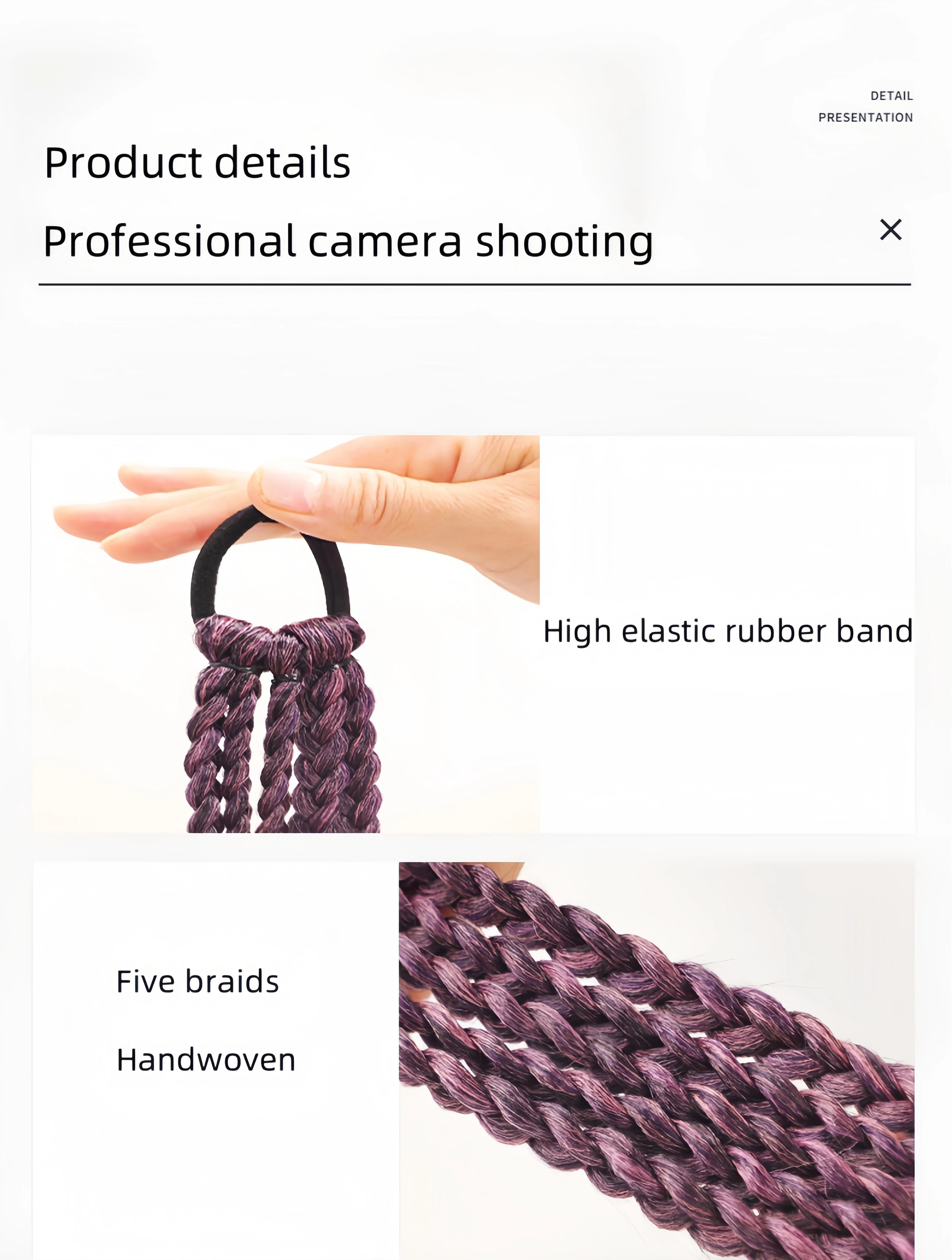 Wholesale Rainbow Braided Synthetic Hairpieces Colored Braids Hair Extensions with Rubber Bands Kids Ponytail Hair Accessories