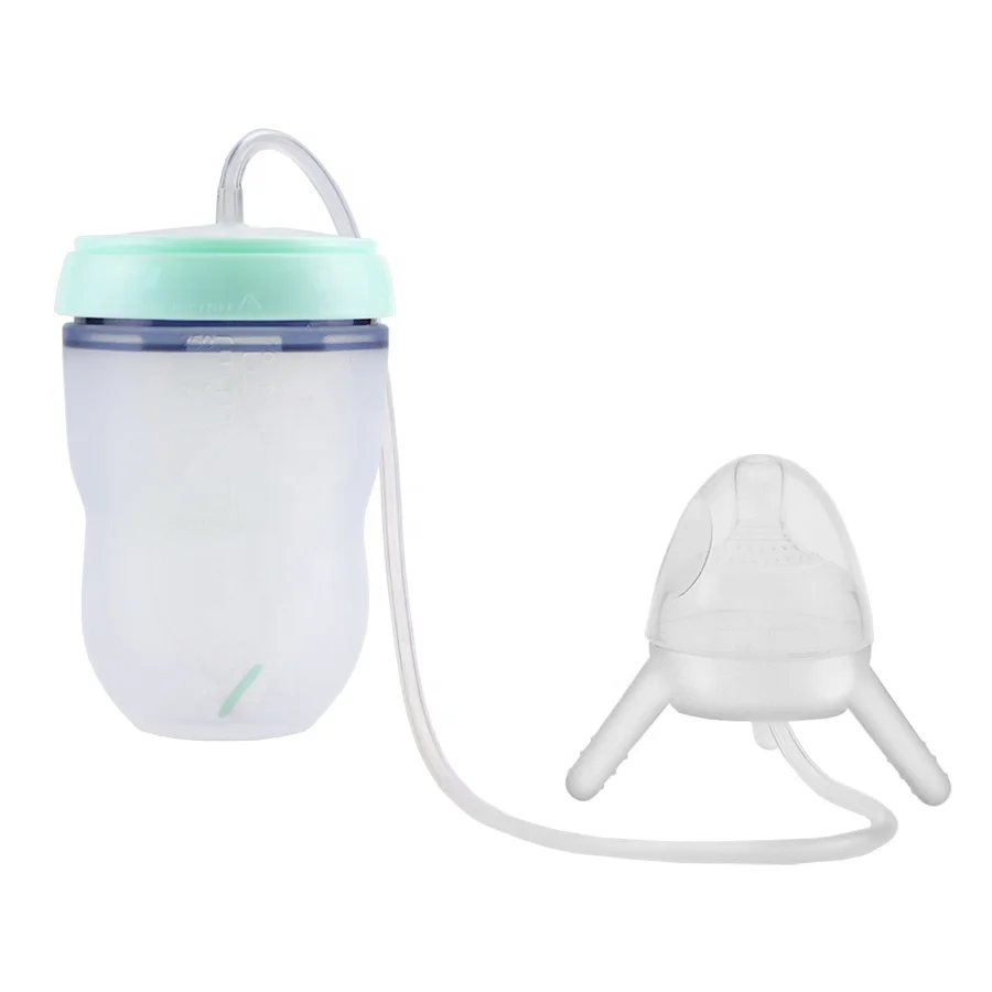 
New Design Wide Neck Hand Free Silicone Baby Feeding Bottle with Factory Directly Sell 