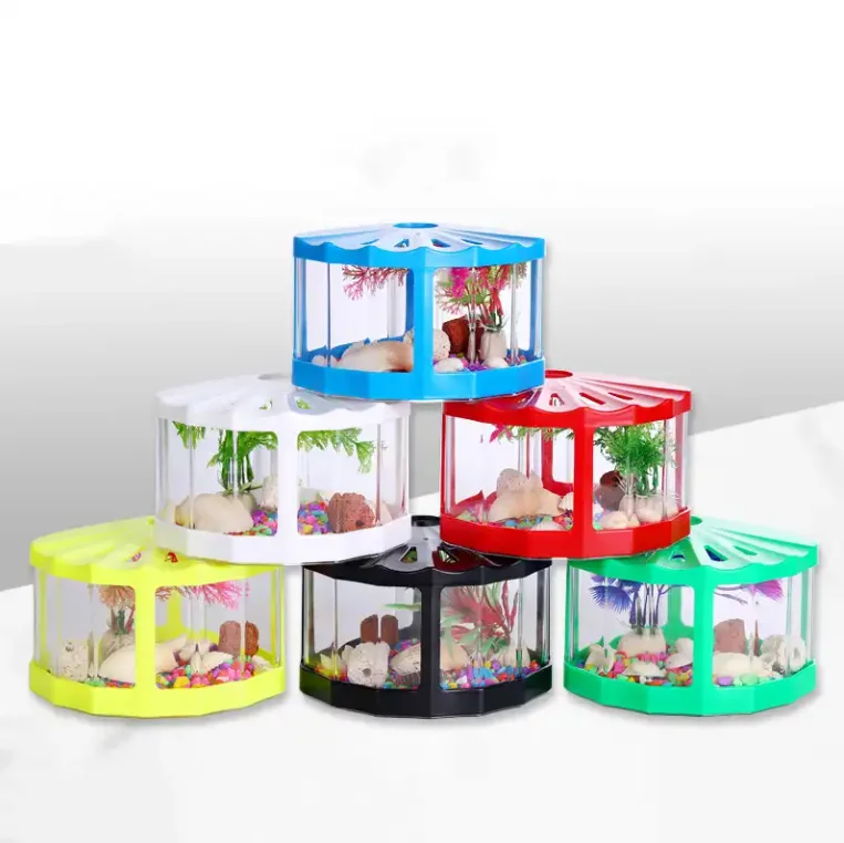 Newleader Ornamental Ecological Pvc Material Creative Mini Turtle Tank Fish Tank With Light