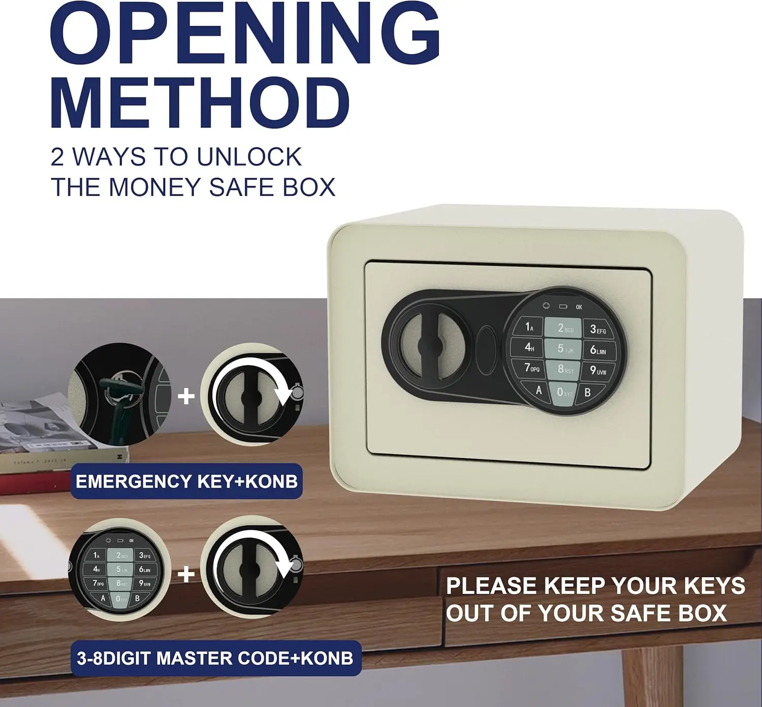 Small Safe Box Home Safe for Money Jewelry Documents, Solid Lock Box, Mini Security Box with Digital Electronic Security Keypad