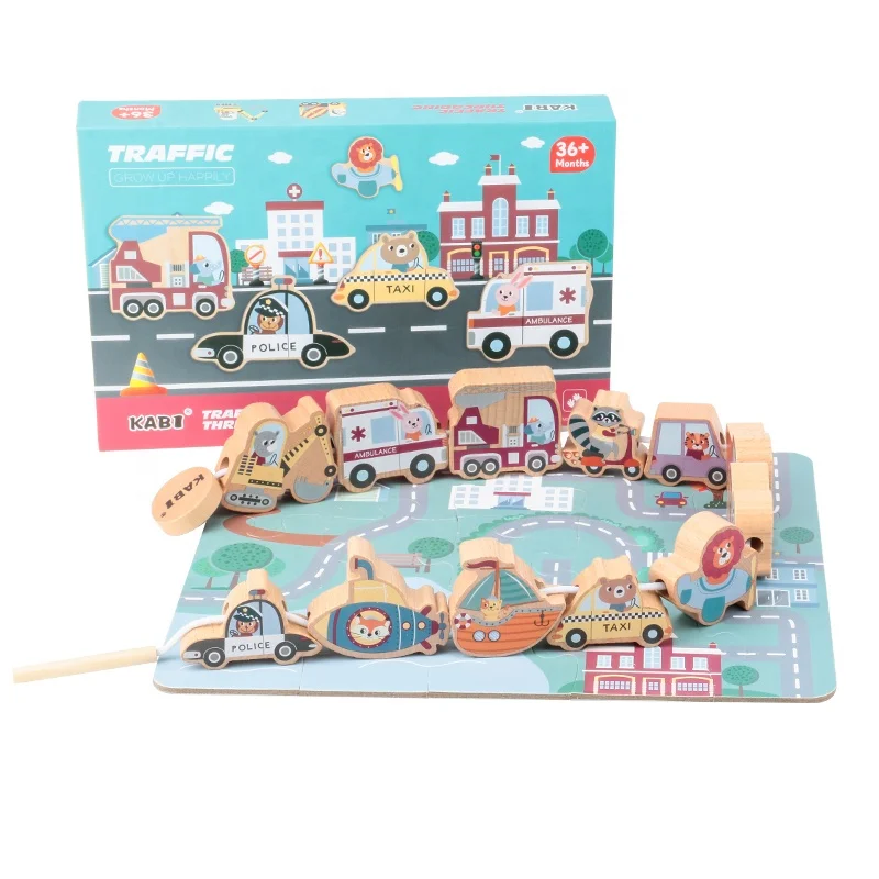 High quality wooden block traffic rope toys for kids educational