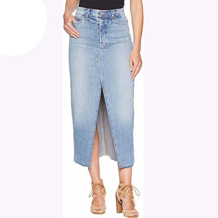 Factory Supply Wholesale Casual Latest Fashion Long Youth Maxi High Split Jeans Skirt Women