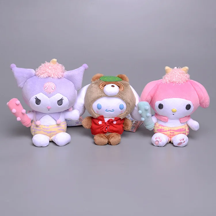 12cm Cartoon sanrio Plush Melody Cinnamoroll bag pendant keychain Animals Kuromi keychain Anime Soft keyring Plush Toys