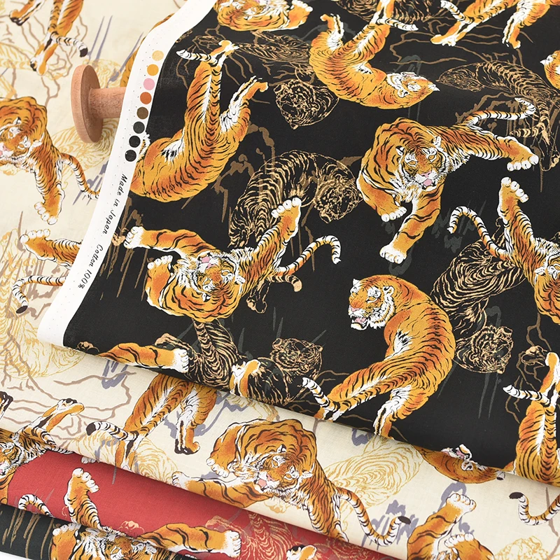 In stock japanese cotton fabric printed high quality kid children men shirt glitter fabric tiger print fabric