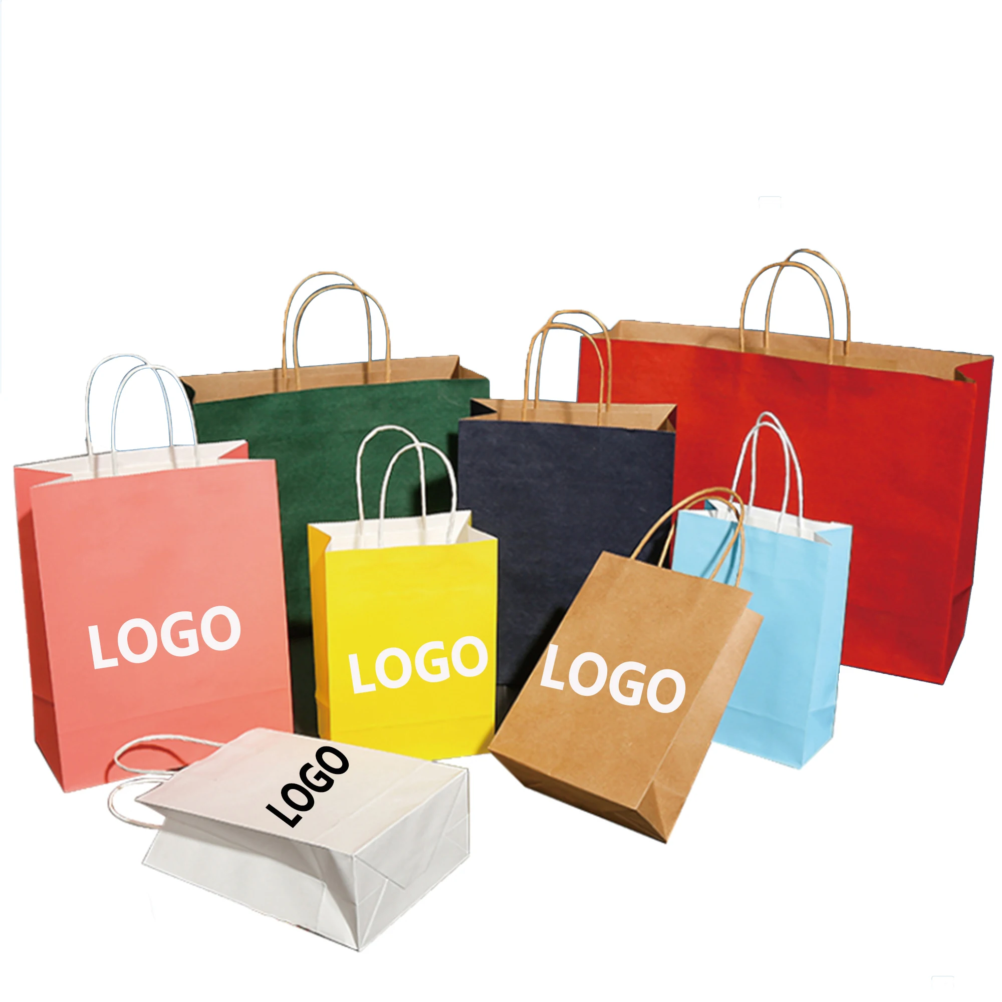 Wholesale custom logo brown sacolas kraft paper bag white high quality cheaper gift paper bag with print ribbon handles