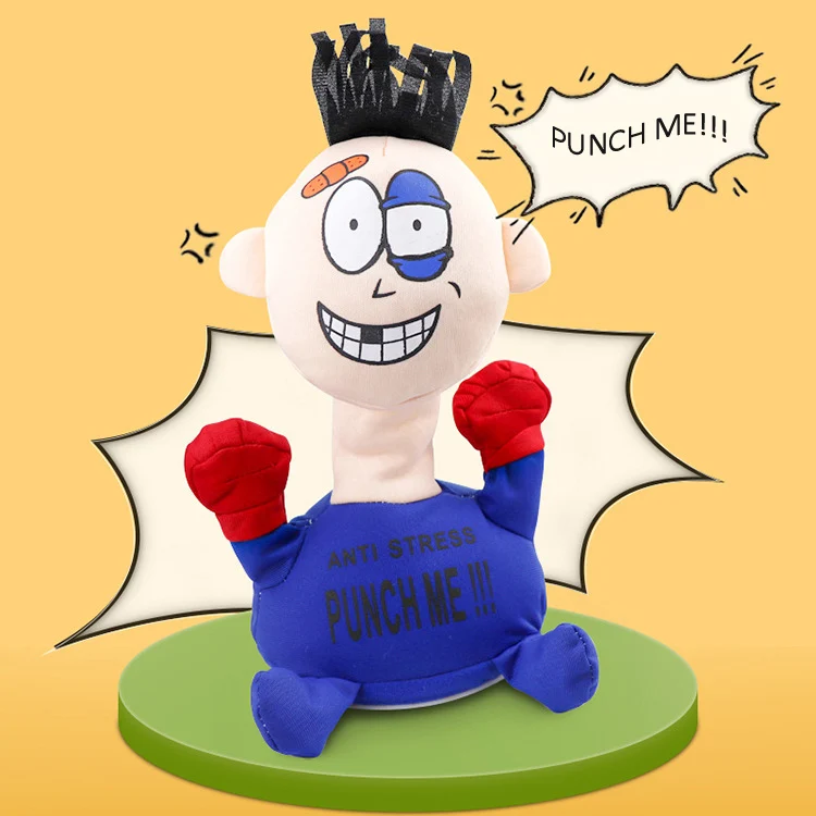 Electric Decompression Toys Anti Stress Plush Screaming Doll Punch Me Stress Relief Boxing Desk Toys