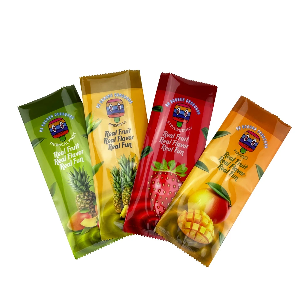 Eco friendly wholesale glossy finished food grade plastic back seal custom printed ice popsicle lolly packaging bags