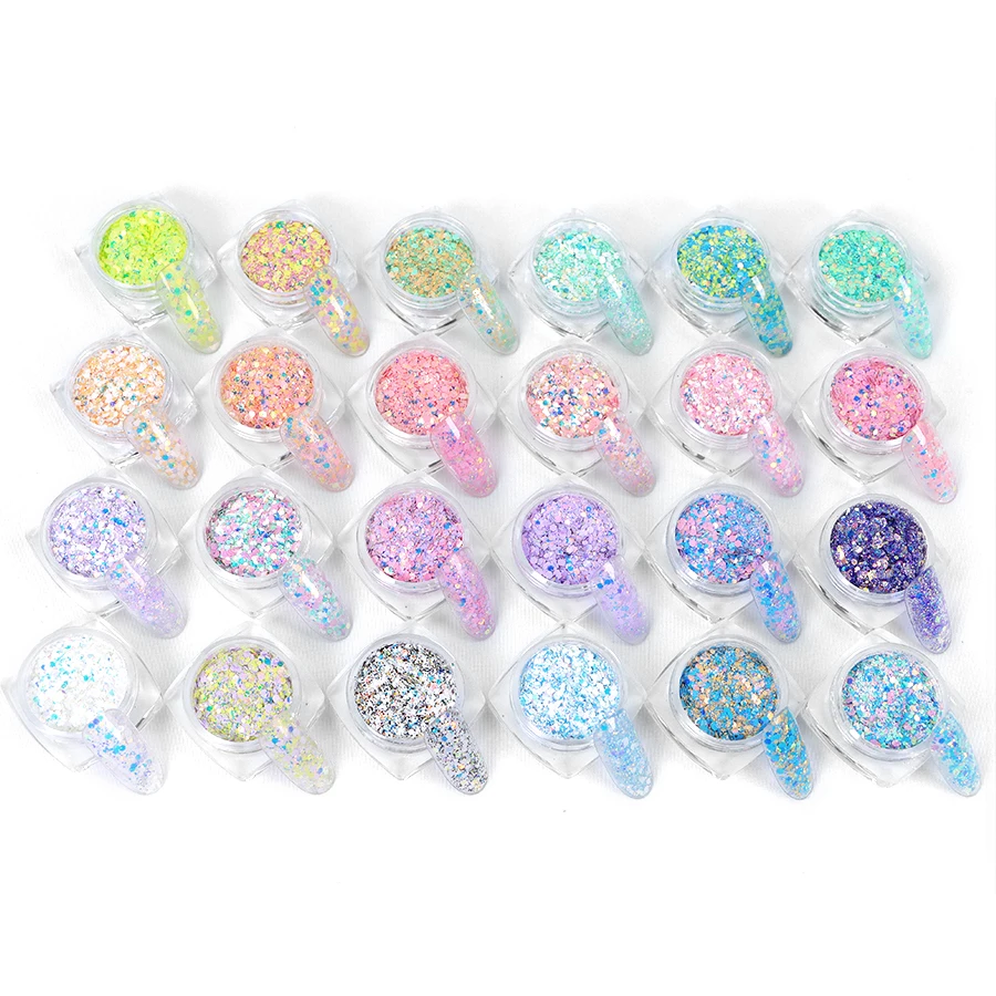New 24 Colors Spring Glitter Nails Fine Glitter Powder Nail Mixed Size Friendly Cosmetic Glitter Powder set