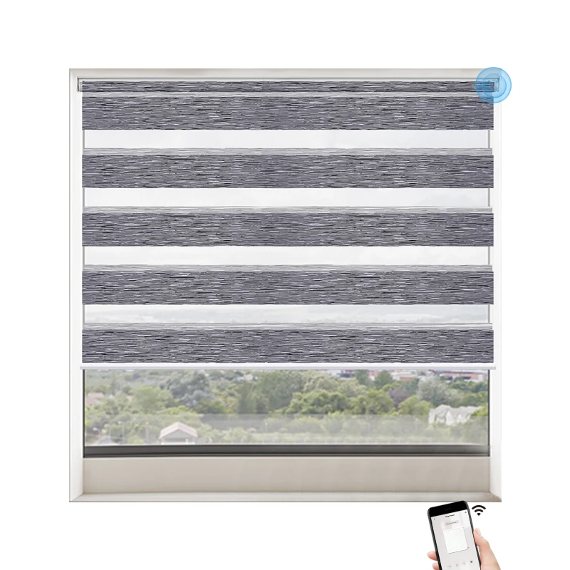 Deyi Smart electrical home indoor decoration double layered sheer and stripped light filtering motorized rolling zebra curtains