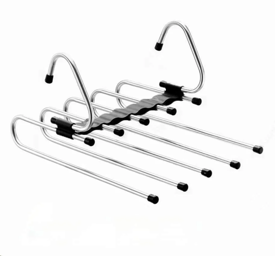BST Multifunctional Stainless Steel Pant Hangers Space Saving 5 Layers Metal Trousers Hanger For Tops Skirt Trousers