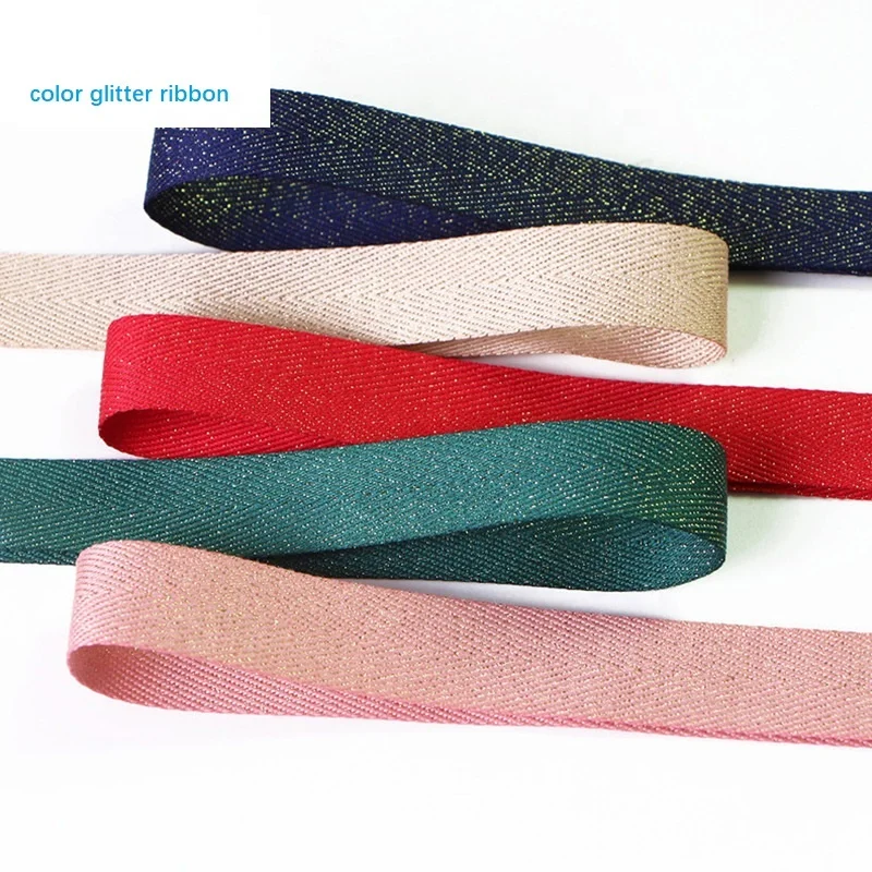 Gold glitter herringbone ribbon/twill ribbon/color glitter ribbon
