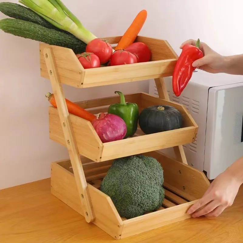 Деревянная трехуровневая полка для овощей многоярусная корзина кухни подставка хранения фруктов Витрины Магазина