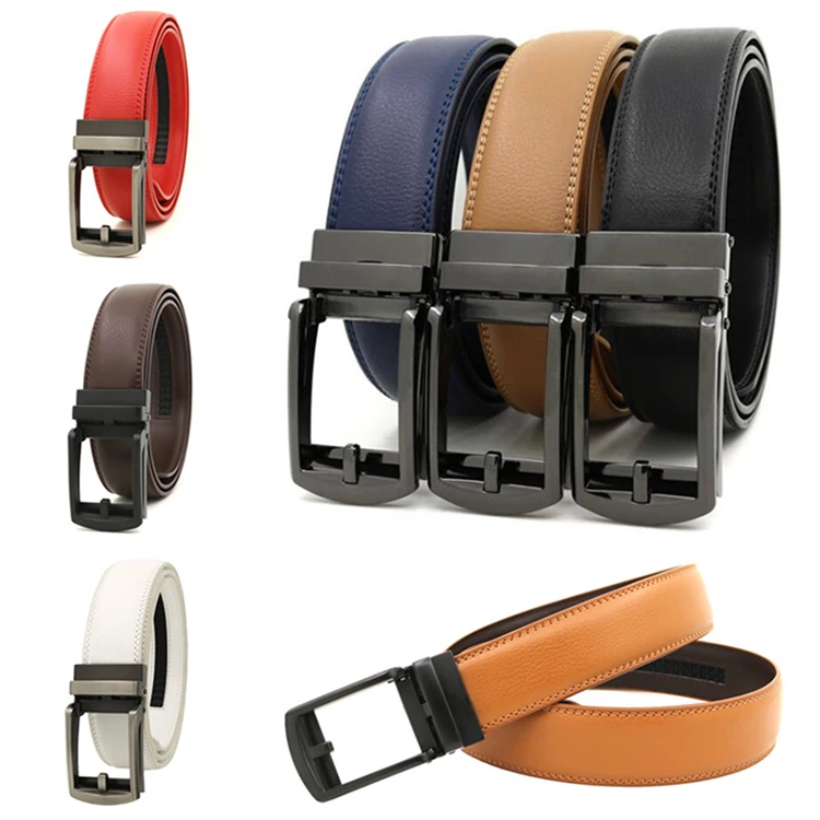 Wholesale Automatic Men belt with Ratchet Fake Pin buckle belt Genuine cowhide cow leather belt for mens man