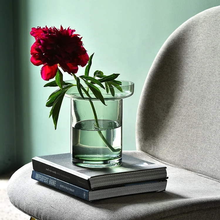 Bixuan Vases Grey Glass Flower Arrangement Vase Unique Wide Mouth Design Cylinder Tube Shape Table Decor Centerpiece Vases