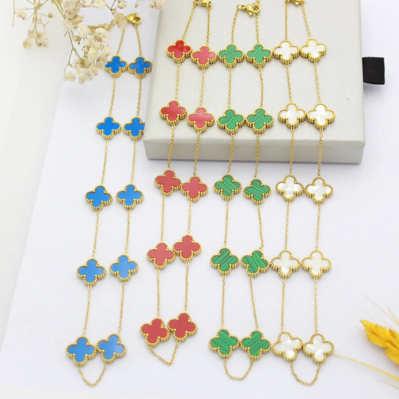 Titanium Steel 10 Flower Sweater Chain Non-fading Double Sided Four-leaf Clover Necklace 65cm Forest Series Long Chain Necklace