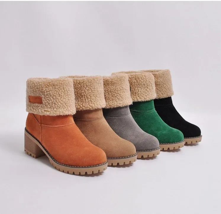 
Amazon Hot Selling Warm Snow Boots Suede Women Winter Heel Boots Shoes 