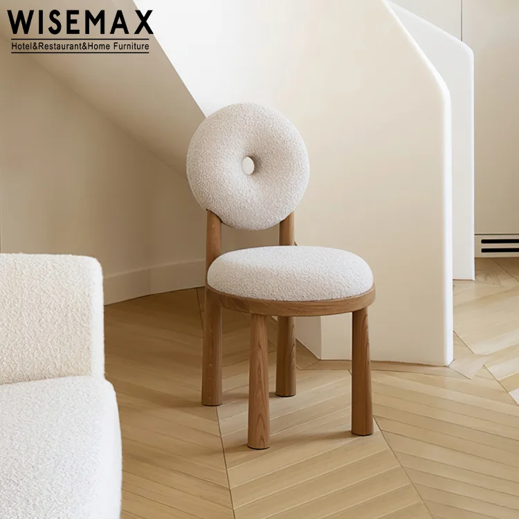 Оптовая продажа, уникальный стул для отдыха с ножками из цельной древесины в гостиную, стул с пончиком и спинкой, обеденный стул из ткани Тедди
