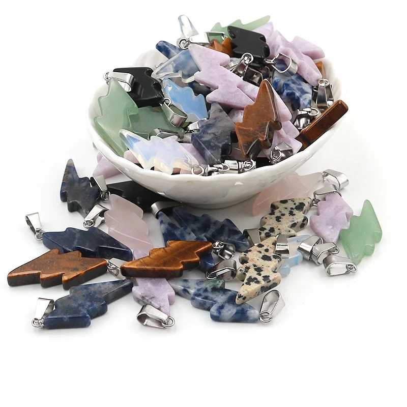 Mini Natural Stone Pendant Wholesale Healing Crystal Lightning Necklace Stone Pendent Charms For Jewelry Making
