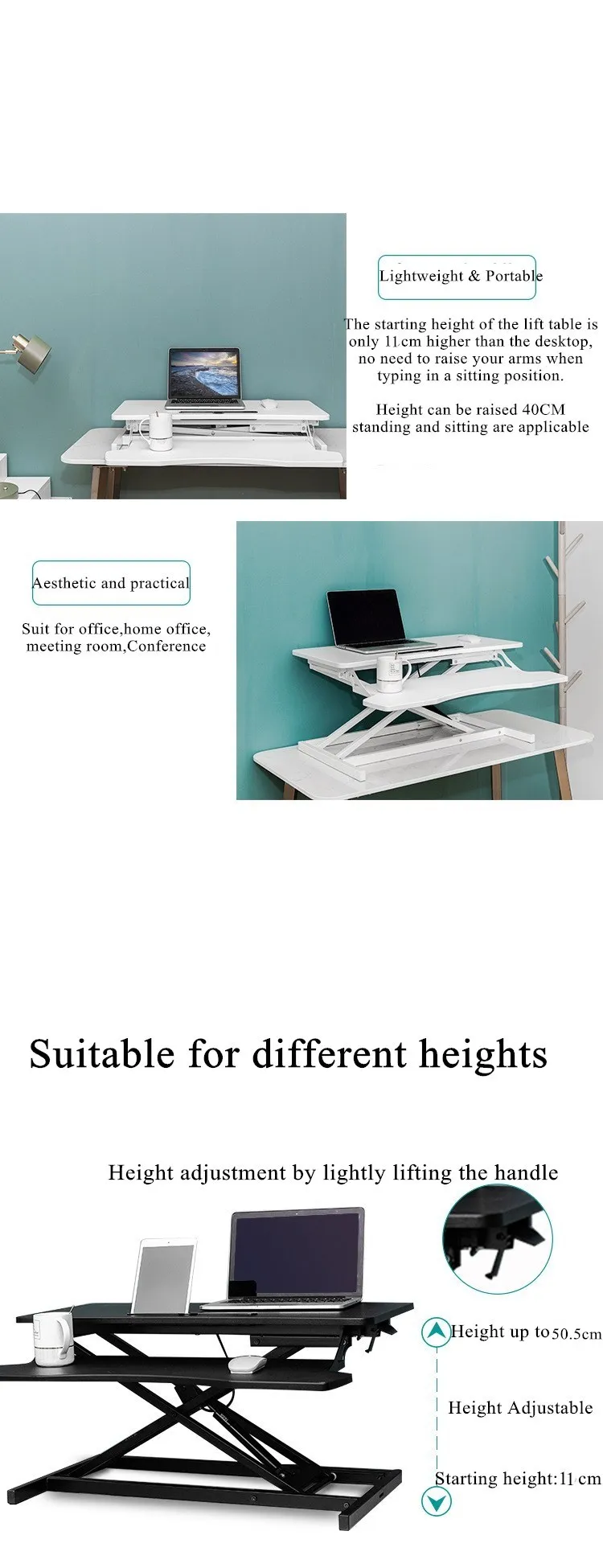 Foldable Height Adjustable standing desk on desktop
