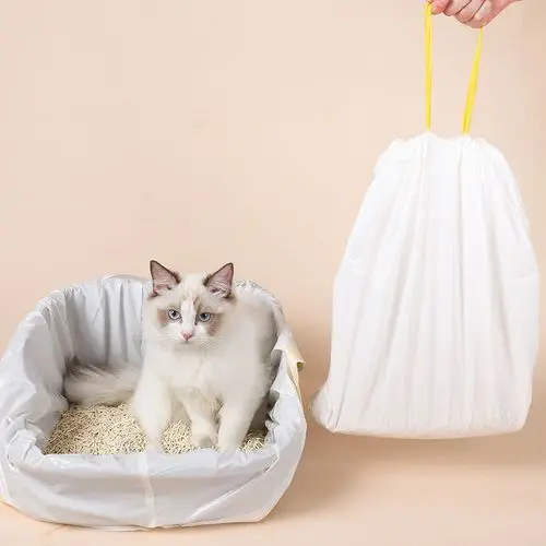 High quality cute disposable cat litter box pan liner filter refills waste flat plastic bag for litter with drawstring