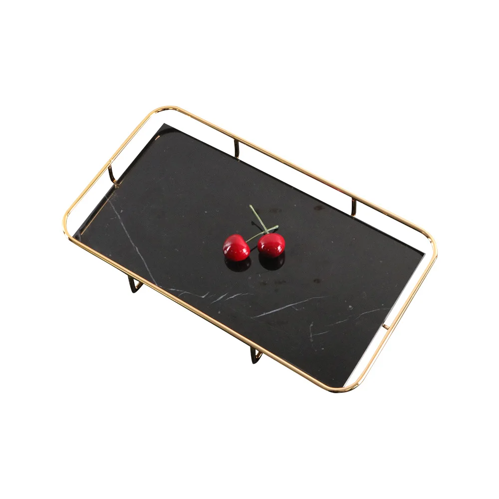 2022 Home Decorative Rectangle Marble Serving Tray  Golden Handles marble tray black tray