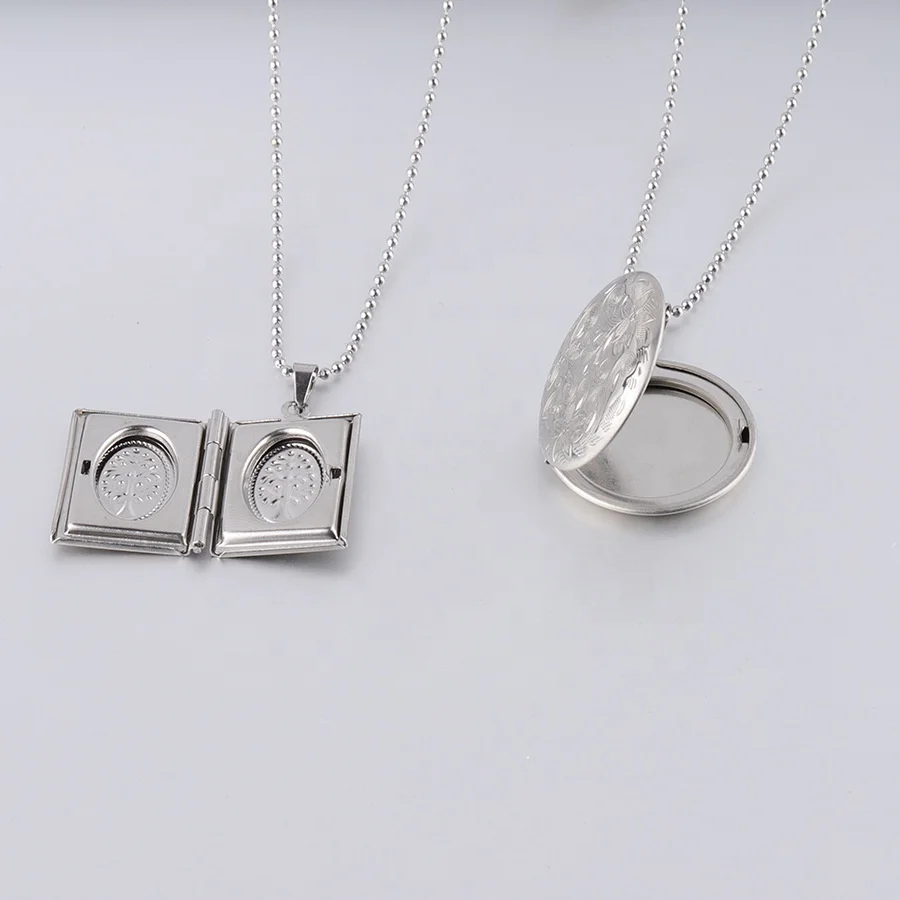 Hot style circular ellipse heart shaped beetle and book design locket necklace pendant stainless steel
