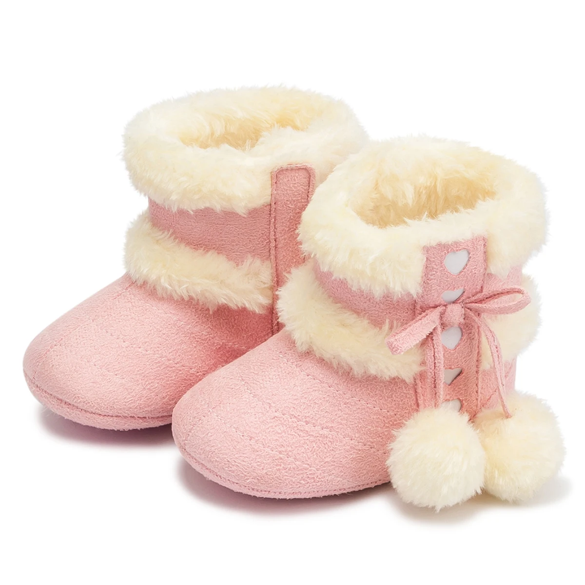 Warm Winter Outdoor Infant Plush And Wool Ball Rubber Soft Sole Lovely Bowknot Toddler Baby Boots
