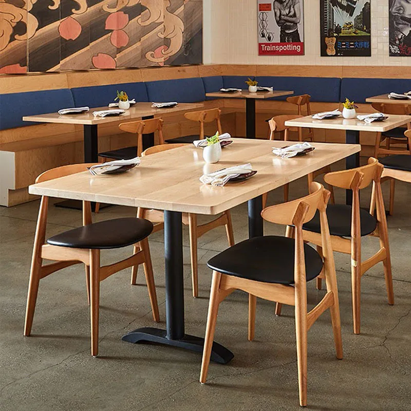 Natural wooden restaurant tables and chairs modern solid wood dinning table and chair set