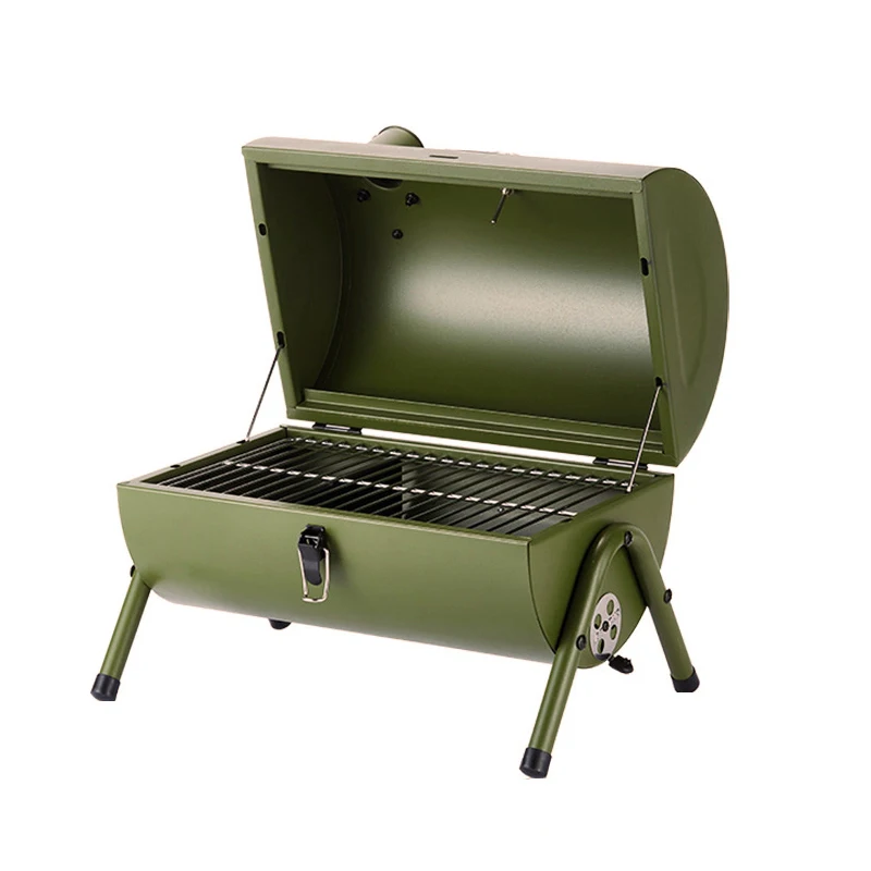 Easy Carry Stainless Steel Portable Camping Barrel BBQ Grill with Double Cooking Area