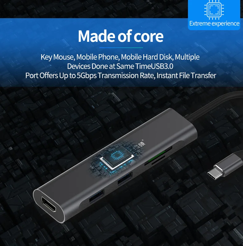  Мини-концентратор 5 в 1 с портом USB и поддержкой Hdtv-карт адаптер для чтения типа C док-станция