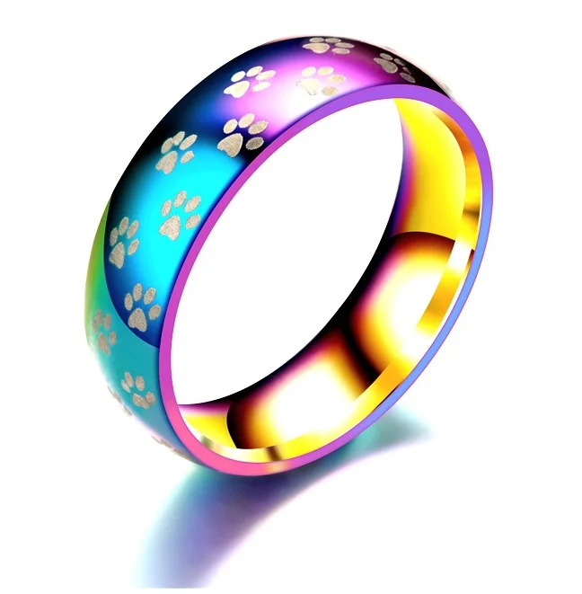 
Rainbow Colored Stainless Steel Ring Tide Products Paw Print Dog Paw Titanium Four Claw Ring 