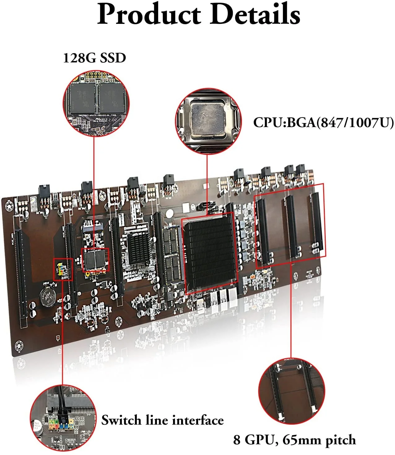 HM65 847 Motherboard Support 8 GPU LGA1151 DDR4 Maximum 16GB For 12 PCIE 1x 16x Graphics Card