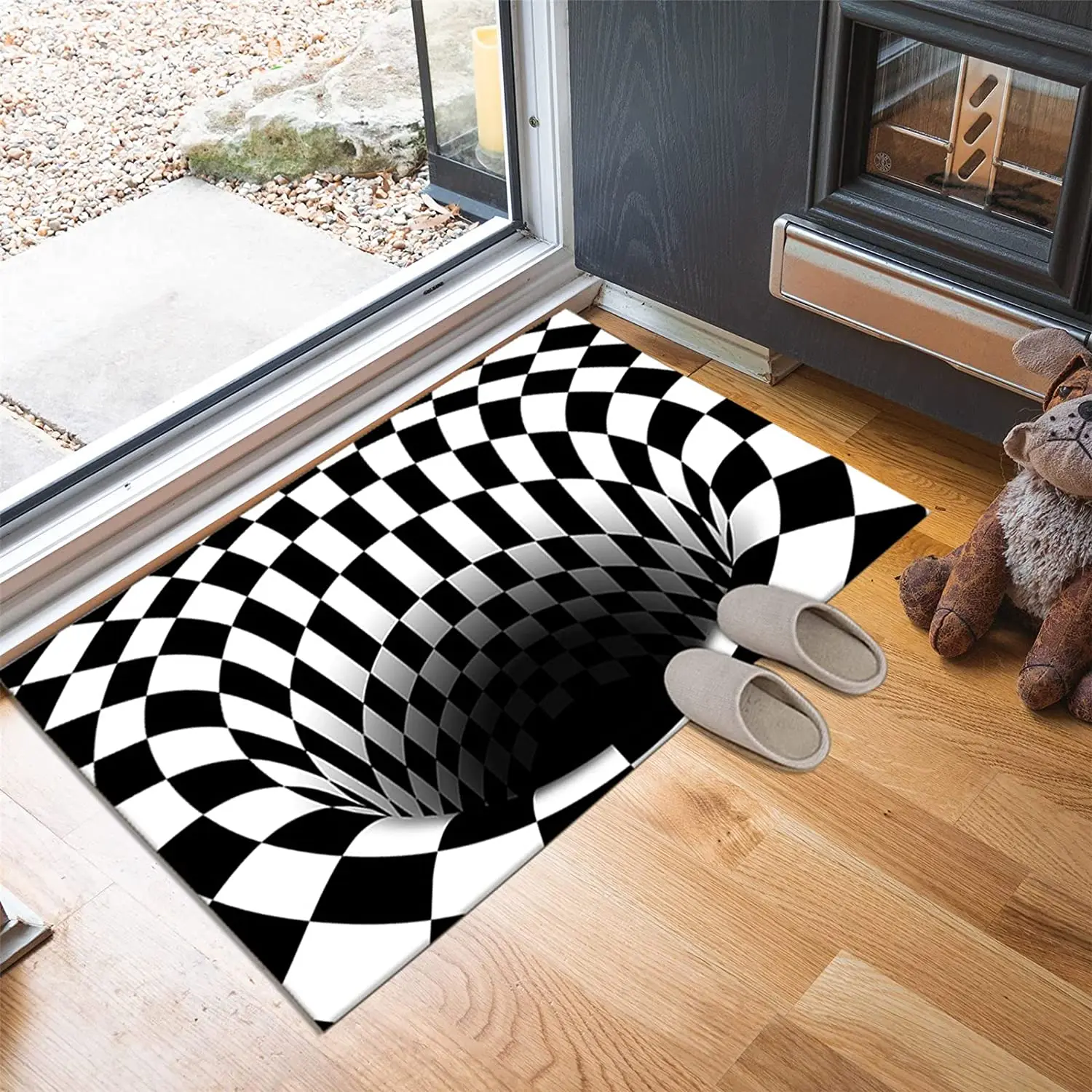 Optical Illusion Rug 3D Stereo Checkered Vortex Non-Slip Area Rug for Dining Room Carpet Home Bedroom Decor Floor Mat