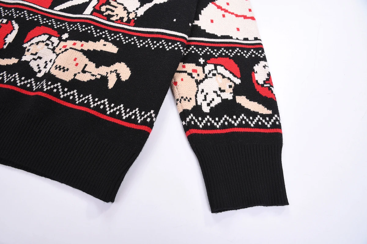 2022 оригинальная зимняя Рождественская одежда OEM & ODM, трикотажная одежда с длинным рукавом, жаккардовый вязаный Уродливый Рождественский свитер унисекс с круглым вырезом