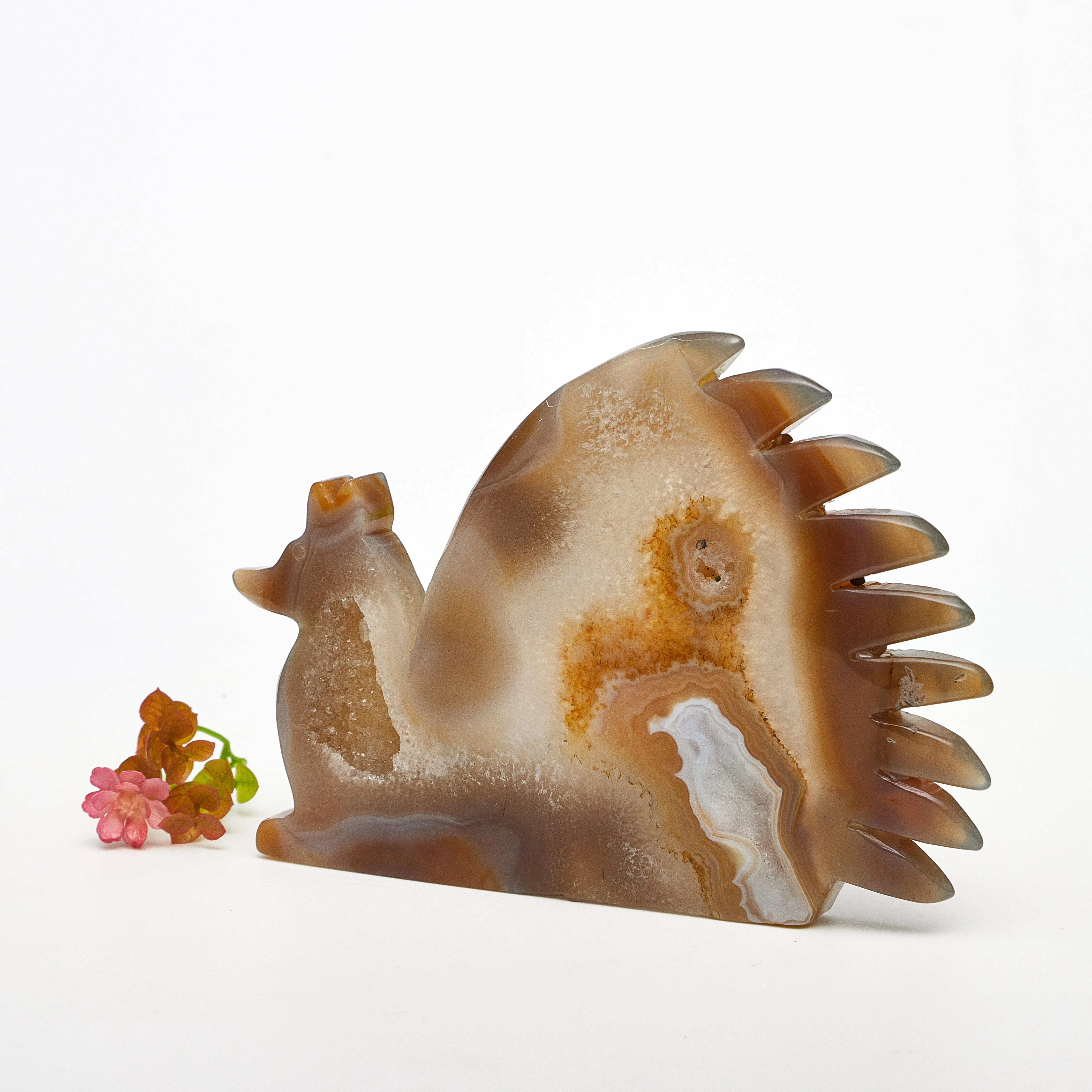 Wholesale bulk Natural  Reiki  Geode Quartz  carving Folk Crafts Healing Crystal carving Fox stone