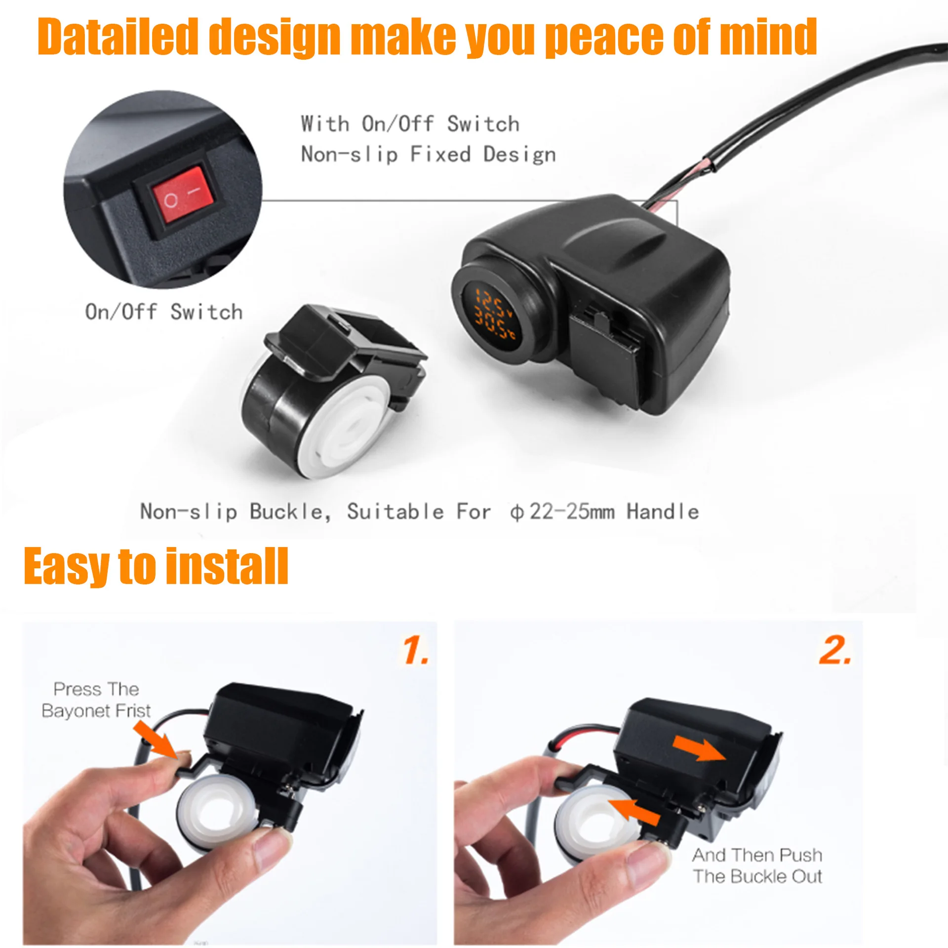  Cross-Border Supply Motorcycle Car Charger One to Two Multifunctional Voltage Thermometer Double
