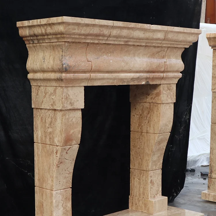 Factory direct supply whole sale old world design travertine stone fireplace mantel
