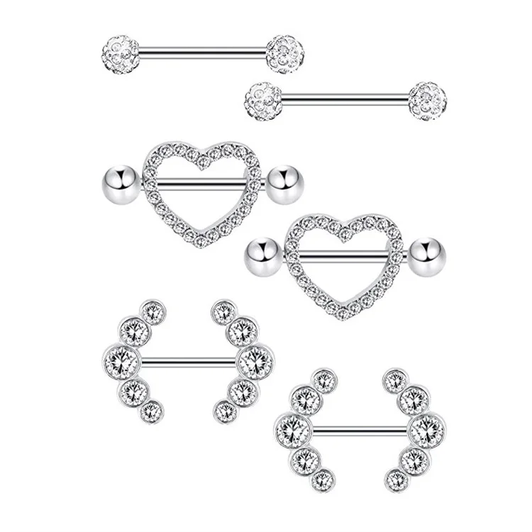 Piercing Jewelry Man Woman Love Symmetry 3 Pairs Milk Ring Puncture Suit Set Plated Gold Silver Stainless Steel Body Piercings