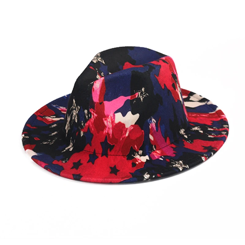 Unisex Trendy Tie-Dye Fedora Hat Gentleman Style Panama Hat Wide Brim Party Daily Formal Hats