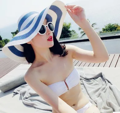 Cowboy Sombrero Fedora Women Visor Wide Brim Rool Up Foldable Oversized Panama Stripe Paper Straw Hat Beach Cap