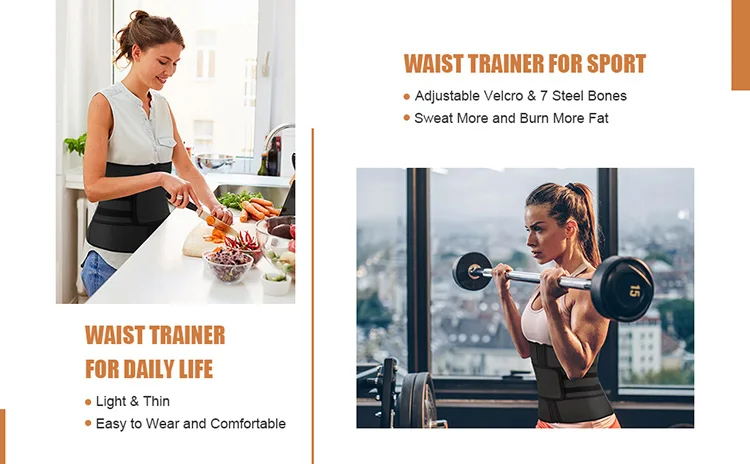 
New Custom Print Logo Latex Waist Trainer Women Workout Slimming Fat Burning Compression Waist Trimmer Belt Shaper 