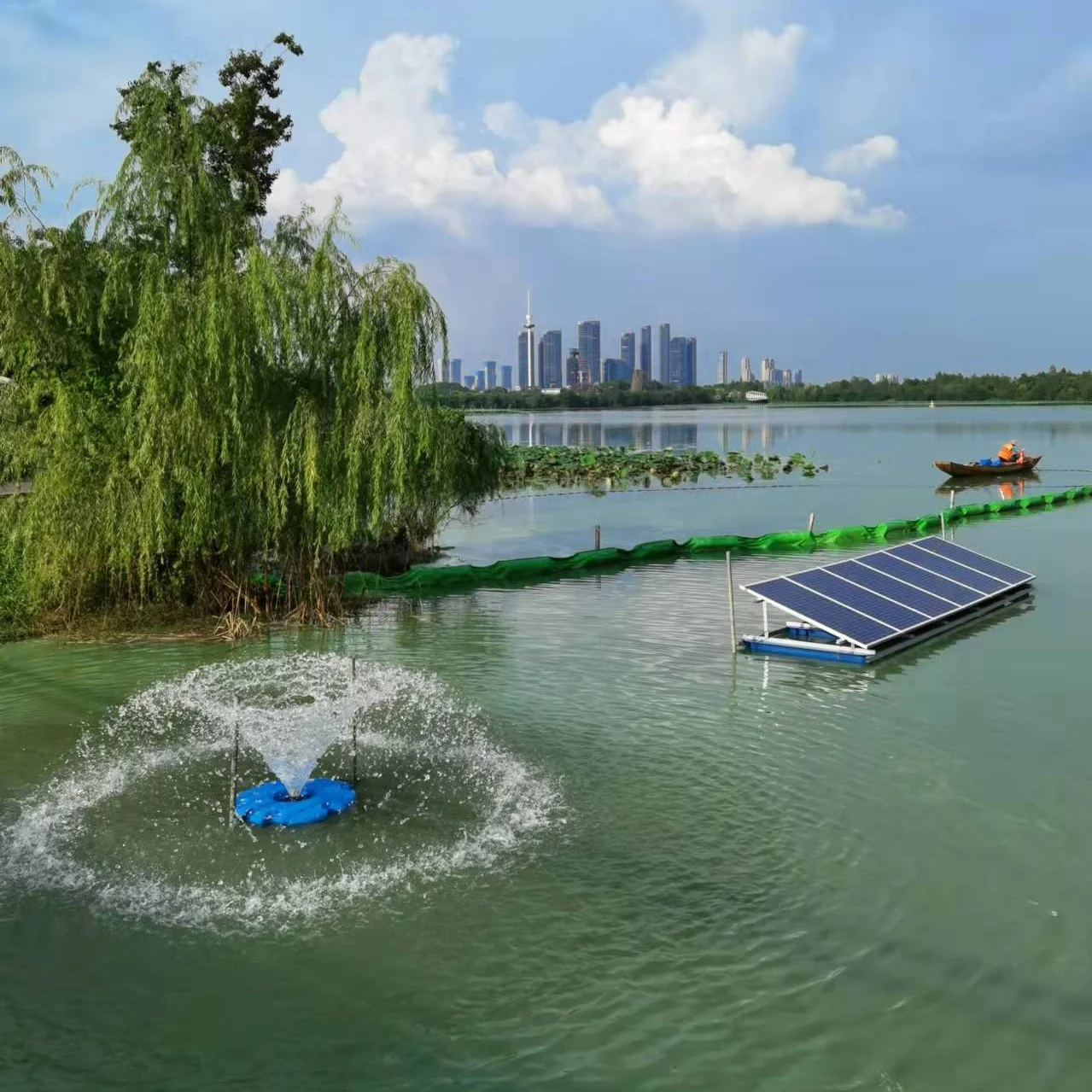 china aquaculture floating lake oxygen fish pond 2hp fountain paddle wheel solar aerator for pond fish shrimp farming equipment
